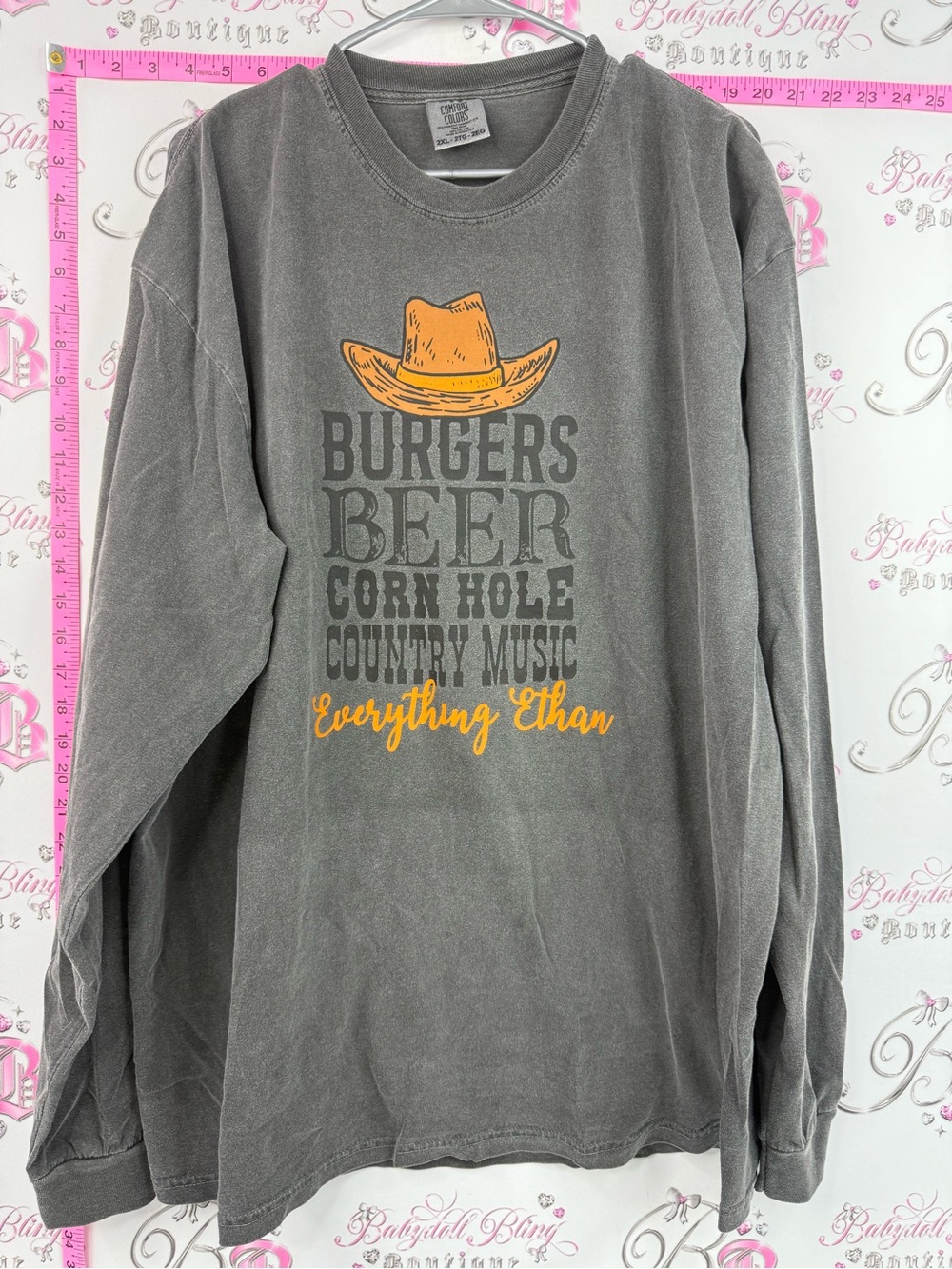 Comfort Colors shirt burgers beer Gray Graphic Tee with Yellow Cowboy Hat